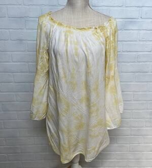 Earthbound NWT Women's Shoulder Tunic Dress Yellow Tie Die Bell Sleeves -sz S